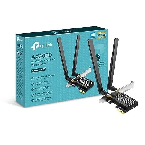 TP-Link AX3000 Dual-Band Wi-Fi 6 Bluetooth 5.2 PCIe Adapter mit Zwei Antennen, spezialisierter Kühlkörper, 1024-QAM, Ultra-niedrige Latenz, Intel® Wi-Fi 6 Chipsatz, unterstützt Windows 10/11 (64bit)