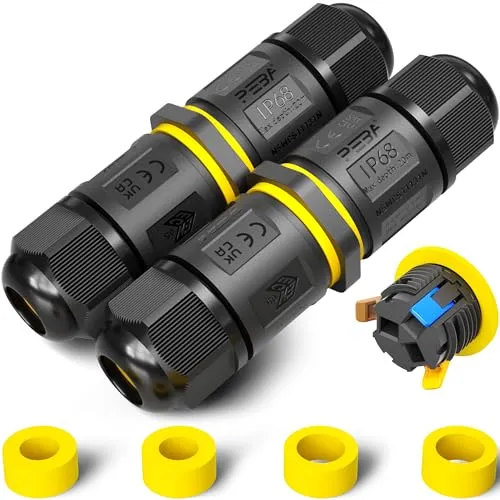PEBA Kabelverbinder Wasserdicht 3 polig, IP68 Wasserdichte Kabelverbinder 4-12mm Kabeldurchmesser, Verteilerdose außen, 3-Leiter, Verbindungsklemme mit Hebel für Outdoor, 2 Stück Abzweigdose Schwarz