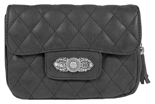 Trachtenland Trachtentasche Alessia - Gesteppte Handtasche in Schwarz - Umhängetasche für Trachtenoutfits und Alltag, mit verstellbarem Trageriemen und stilvoller Blumenapplikation. Ideal für jede Gelegenheit!