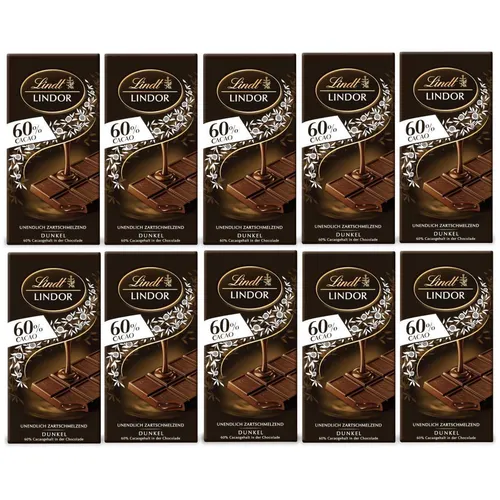 Lindt Lindor 60 Prozent Cacao Dunkle Schokolade 100g 10er Pack - Erleben Sie die zartschmelzende Lindt Lindor Dunkle Schokolade mit 60% Kakao. Ideal für Schokoladenliebhaber, die das Besondere suchen – perfekt für genussvolle Momente.