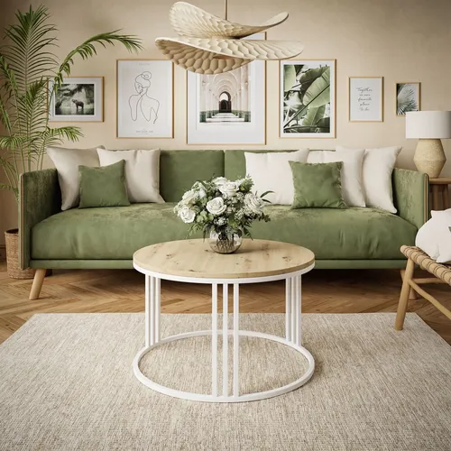 Runder Couchtisch LORI LOFT, Weiß / Artisan Eiche - Eleganter LORI LOFT Couchtisch im modernen Loft-Stil. Mit seinem einzigartigen Design und der praktischen Multifunktionalität wird er zum Highlight in jedem Raum. Ideal für gesellige Runden oder als stilvolles Dekorationselement.