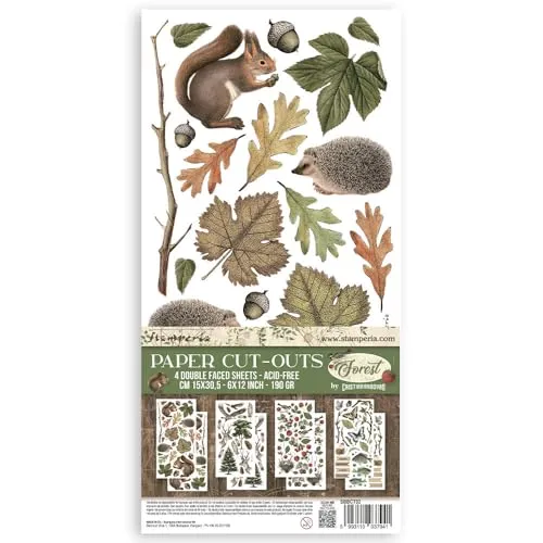 Stamperia - Paper Cut Outs for Scrapbooking, Albums, Card Making, Bullet Journalling and More, Acid Free, Double Sided, 4 Sheets, Perfect for Hobbies, Crafts, and Gifting (Forest)