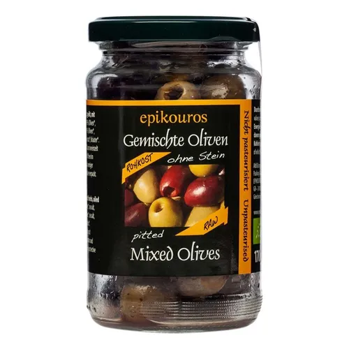 Gemischte Oliven ohne Stein Rohkost 170g | EPIKOUROS