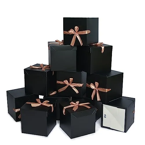 Pack kleine Geschenkboxen mit Deckeln, quadratische Boxen mit Deckeln, perfekt für Hochzeiten, Verlobungen, Abschlussfeiern, Feiertage, Weihnachten, Geburtstag, Vatertag (Schwarz 10 cm) 12
