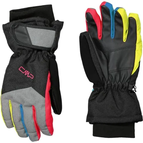 CMP Twill-Skihandschuhe für Kinder - Schwarz-B.Jewel-Erdbeere - Skihandschuhe mit hervorragender Wasserdichtigkeit (WP 3.000) und Atmungsaktivität (MVP 3.000). Ideal für kalte Tage, dank 3M Thinsulate-Isolierung und verstellbaren Bündchen.