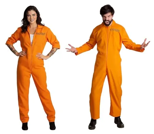 Maskworld Häftling Kostüm mit Nummer in orange von MASKWORLD
