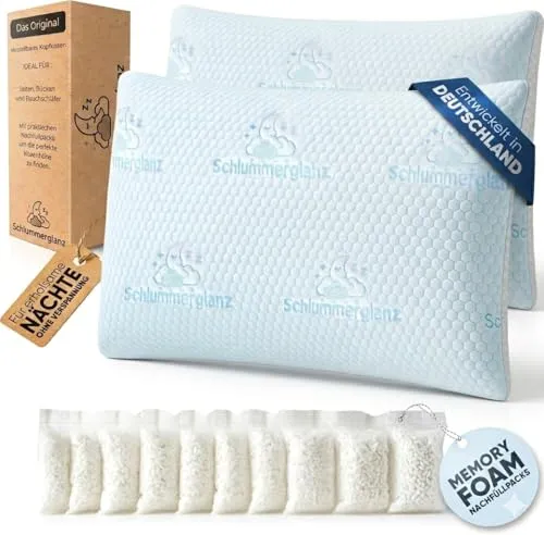 Schlummerglanz Memory Foam Kissen 40x80 - Höhenverstellbar für Optimalen Schlaf - Erlebe erholsamen Schlaf mit dem höhenverstellbaren Memory Foam Kissen 40x80. Die Oeko-Tex 100 zertifizierte Füllung bietet Komfort für jede Schlafposition. Ideal für individuellen Schlafkomfort, das Kissen passt sich deinen Bedürfnissen an.