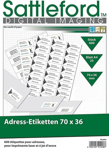 Sattleford Etiketten 600 Adressetiketten 70x36 mm selbstklebend Etiketten Internetmarke A4
