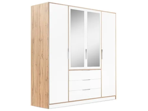 Beautysofa Kleiderschrank mit Spiegel LIVO (Schrank mit 11 Regalen, Kleiderstange und 3 Schubladen, optional mit oder ohne Aufsatz) Breite: 196 cm