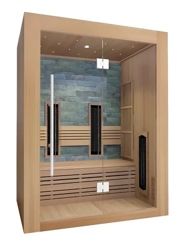 Infrarot-Sauna für 2 Personen mit Carbon- und Keramikheizsystem - Moderne Infrarot-Wärmekabine für 2 Personen, gefertigt aus Massivholz. Mit energiesparendem Heizsystem für entspannende Momente. Maße: 120 x 100 x 200 cm, einfache Montage.