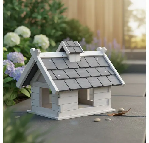 Melko Vogelhaus Vogelvilla aus Holz mit Futterschutz - Hochwertiges Vogelhaus aus Fichtenholz, ideal für den Außenbereich. Bietet Vögeln Nahrung und Unterschlupf mit großen Einflugöffnungen und einfacher Reinigung. Perfekt für Garten, Balkon oder Terrasse.