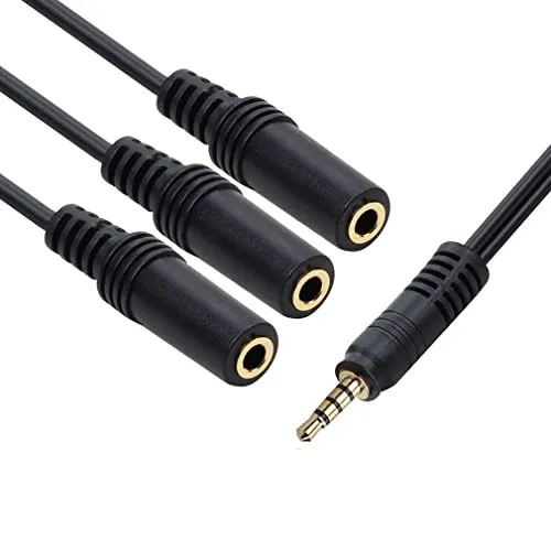 CABLEPELADO Klinkensplitterkabel 3,5 mm mit Mikrofon 4-polig, 3-Wege-Splitter für Kopfhörer 3,5 mm, TRRS, kompatibel mit PS5/PS4, Kopfhörer, Lautsprecher, PC, Handy, Schwarz, 50 cm