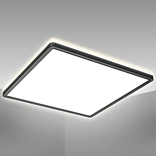 LED Panel 42x42 cm - 22W, 3000lm, Ultra Flach mit Backlight-Effekt - Lampen: 22W LED Deckenleuchte mit schwarzem Rand, erzeugt 3000lm und bietet angenehmes, indirektes Licht für eine helle Ausleuchtung. Ultra-flach mit nur 29mm Höhe, ideal für jeden Raum.