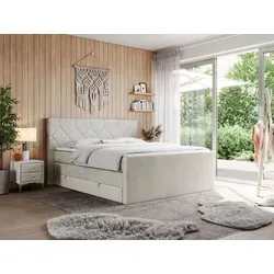 KING EIGAR Boxspringbett 180x200cm - Beige mit Doppelmatratzen und Bettkästen - Hochwertiges Boxspringbett mit zwei seitlich öffnenden Bettkästen, 7-Zonen-Taschenfederkernmatratze und Topper für optimalen Schlafkomfort. Ideal für Schlafzimmer.