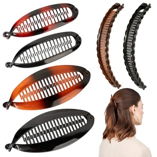 BOOMTOP 6pcs Bananenspange Haarklammern Fischschwanz Haarspange Banana Clip Klein Französische Bananen Klammer Pferdeschwanzhalter Haar Greifer für Frauen Mädchen Dickes Dünnes Langes Lockiges Haar