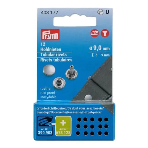 Prym 403172 Hohlnieten, ø 9 mm/6-9 mm, Messing silberfarbig, 12 Stück für Vario Creative Tool, Silber