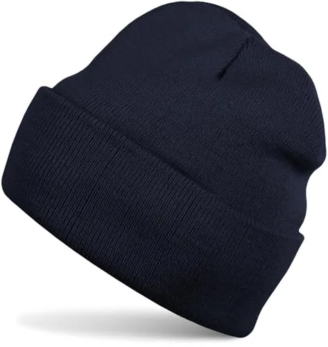 styleBREAKER Kinder Beanie Strickmütze mit breiter Krempe, Feinstrick Mütze doppelt gestrickt, Kindermütze 2-5 Jahre 04024030, Farbe:Navy