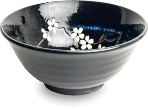 Japan-Bowls ASIATICA | Ramen Bowl Porzellan-Schalen 15 cm | Hochwertige asiatische Schüssel für Reis, Nudeln, Tapas, Udon, Müsli - Suppen-Schale mit japanischen Designs (Anemone Blau)
