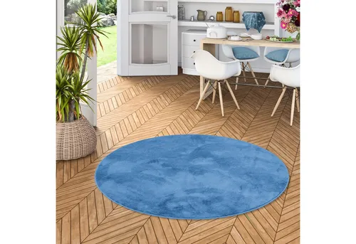 Snapstyle Luxus Teppich, Blau, Textil, Rund, 100x100 cm - Hochflor Teppich in elegantem Blau, ideal für stilvolle Wohnräume. Rutschfeste Unterseite sorgt für Sicherheit. Mit 1800 gr/m² bietet er Komfort und Strapazierfähigkeit für den täglichen Einsatz.