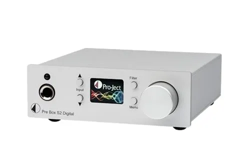 Pro-Ject Pre Box S2 Digital Edition 23, Audiophiler Stereo Vorverstärker, verbesserte leistungsstärkere Version, ESS9038 Dual-DAC, 24bit/192kHz, DSD512, Made in Europe, Silber