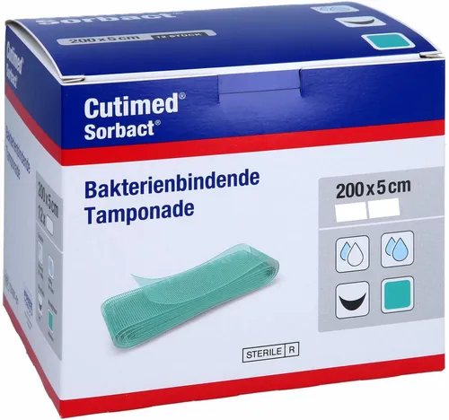 Cutimed Sorbact Tamponaden 5x200 cm - 12 Stück - Kompressen & Verbände mit innovativer Technologie zur Wundheilung, ideal zur Behandlung von infizierten Wunden und zur Förderung der Heilung.