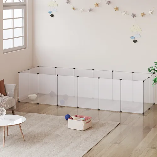 EUGAD Freigehege, DIY 16 Platten Transparent 302x72x102cm - Freilaufgehege für Haustiere, flexibles Design mit 16 Platten für individuelle Anpassungen und sichere Bewegungsfreiheit.