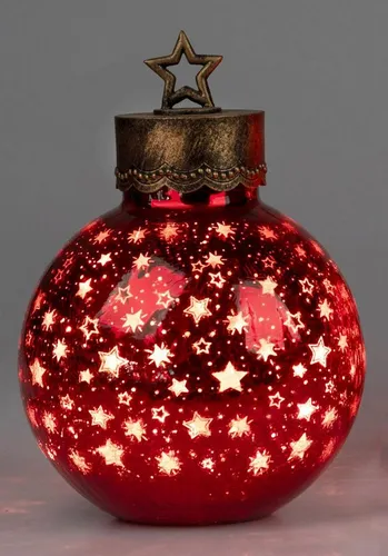 formano Dekokugel Rot mit Timerfunktion, 20 cm - Schlitten-Dekokugel in Rot mit Sternenmotiv, ideal für festliche Anlässe. Sie verfügt über eine praktische Timerfunktion und ist aus hochwertigem Glas gefertigt.
