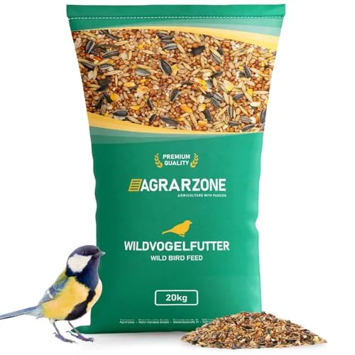 Agrarzone Vogelfutter Wildvögel ganzjährig 20Kg - Wildvogelfutter 20Kg mit hochwertigem Körner-Mix für alle Vögel - Fettfutter mit Sonnenblumenkerne - Staubfrei & ohne Zusatzstoffe