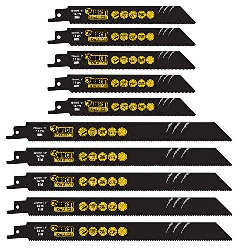 SabreCut SCRSK10BF 150mm 225mm 14 TPI S922BF S1122BF Säbelsägeblätter für schnelles Holz- und Metallschneiden kompatibel mit Bosch Dewalt Makita und vielen anderen 10 x
