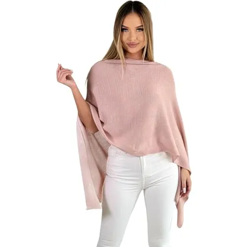 Mississhop 221 Poncho aus Mischgewebe für Damen - Strickjacke für Damen, eleganter Poncho in Altrosa, der warm hält und vielseitig kombinierbar ist – ideal für Herbst und Winter!