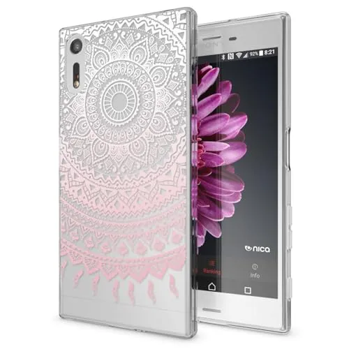 NALIA Handyhülle kompatibel mit Sony Xperia XZ, Slim Silikon Motiv Case Phone Cover Crystal Schutzhülle Dünn Durchsichtig, Etui Handy-Tasche Transparent Backcover Bumper, Designs:Mandala Pink
