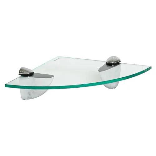 Harbour Housewares 1x Klar 20cm Schwebendes Eckregal aus Glas - Badezimmer Dusche Küche Regale Lagerung Anzeigeeinheit mit Silberne Klammern