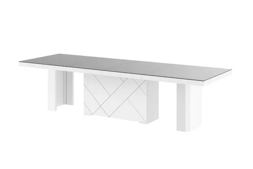 Design Esstisch HEK-111 Grau Hochglanz/Weiß Hochglanz - Ausziehbar für bis zu 16 Personen - Esszimmertisch mit praktischer Erweiterungsfunktion von 180 cm bis 468 cm - ideal für große Familienfeiern oder gesellige Abende.