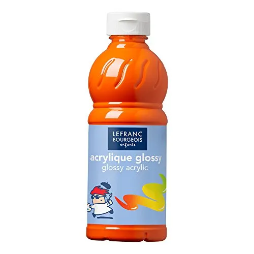 Lefranc Bourgeois 188303 Glossy Kinder - Acrylfarbe, gebrauchsfertige flüssige Acrylfarbe, glänzend und wasserfest, Ideal auf Papier, Karton, Holz, Gips, Metall, Plastik, 500ml Flasche - Orange