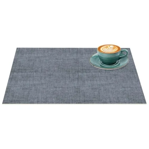 Platzset Tischset abwaschbar PVC Platzdeckchen rutschfest Tischuntersetzer Hitzebeständig Esstisch waschbar für drinnen & draußen Anthrazit Leinenoptik Uni 30x45cm