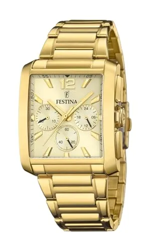 Festina Herren Analog Quarz Uhr F20638/2 - Elegante Armbanduhr für Herren aus Edelstahl mit goldenem Ziffernblatt, 5 bar wasserdicht und ideal für den täglichen Gebrauch.