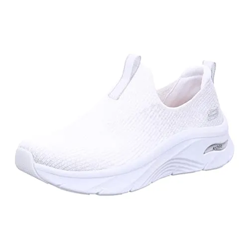 Skechers Damen Arch Fit D'lux Hausschuh, Weißer, silberfarbener Strickbesatz, 39 EU