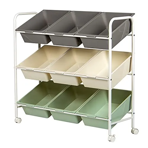 bremermann Rollwagen mit 9 Boxen - Beistellwagen mit 9 Kunststoff-Boxen in pastelligen Farben. Ideal für Ordnung im Keller, Kinderzimmer oder Hobbywerkstatt. Robust, mobil und schnell montiert!