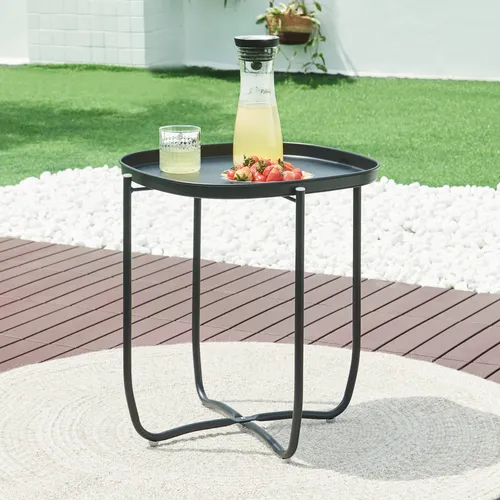 [en.casa] Outdoor Beistelltisch Sandefjord mit abnehmbarem Tablett - Beistelltisch für Innen und Außen, mit abnehmbarem Tablett für flexibles Servieren und einfacher Reinigung. Robuste Metallkonstruktion, ideal für Garten und Balkon.