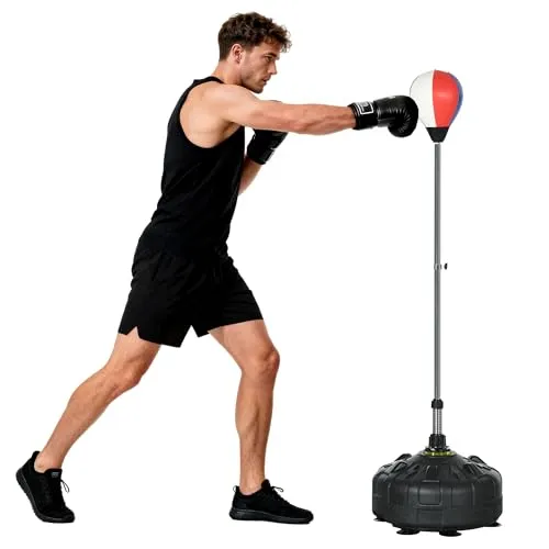 SPORTNOW Punchingball - Höhenverstellbarer Standbox-Trainer - Standboxsäcke mit flexibler Höhe von 147-165 cm, ideal für jedes Trainingslevel. Die kraftvolle Sprungfeder sorgt für schnelle Rückführung nach dem Schlag und die befüllbare Basis garantiert Stabilität.