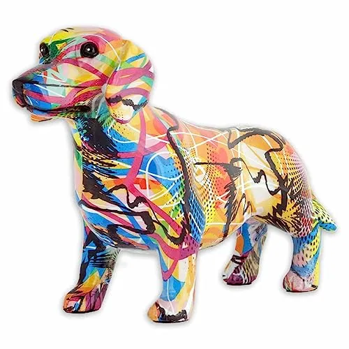 MONKIMAU Dackel Figur mit Strichmuster - Deko Statue und Skulptur für EIN stilvolles Ambiente - Perfekte Wohnaccessoires für Tierliebhaber und Deko-Enthusiasten