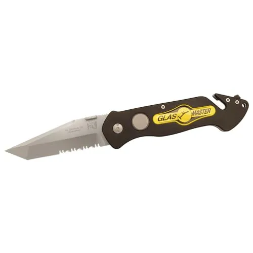 Glas-Master Rettungsmesser PRT-III - Das ideale Feuerwehrmesser - Gürtelmesser mit rostfreier, feststellbarer Klinge und superscharfem 1/2-Wellenschliff, perfekt für Notfälle und schnelle Einsätze.