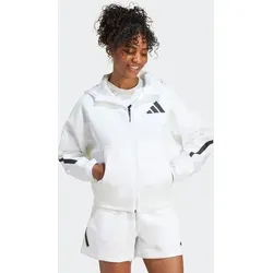 adidas Women's Z.N.E. Zip-Hoodie White XS - Kapuzenpullover für Damen, locker geschnitten mit durchgehendem Reißverschluss, aus 57 % recyceltem Polyester und 43 % Baumwolle für nachhaltigen Komfort.