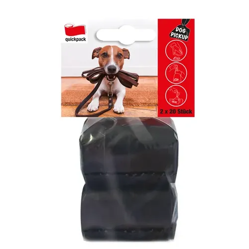 Reinigungsberater Hundekotbeutel Quickpack HDPE 2 Rolle a 20 Stück schwarz Handschuhbeutel zum Mitnehmen, 200 x 330 mm, Material HDPE 412300