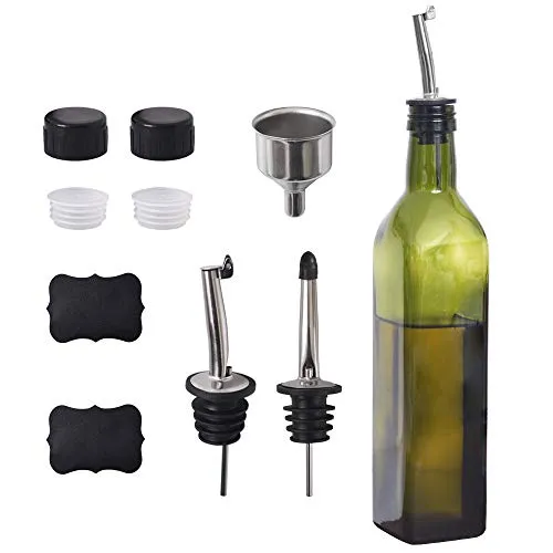 Newk Olivenöl Flasche 500ml Glas Öl Essig Rohöl Flasche mit Ausgießer + Trichter Öl Karaffe Küche - Grün