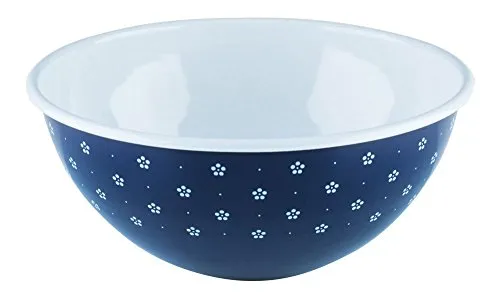 Riess, 0465-073, Obst- und Salatschüssel 26, COUNTRY - DIRNDL, Durchmesser 26 cm, Höhe 12.2 cm, Inhalt 4 Liter, Emaille, blümchenblau, blau/weiß, Induktion