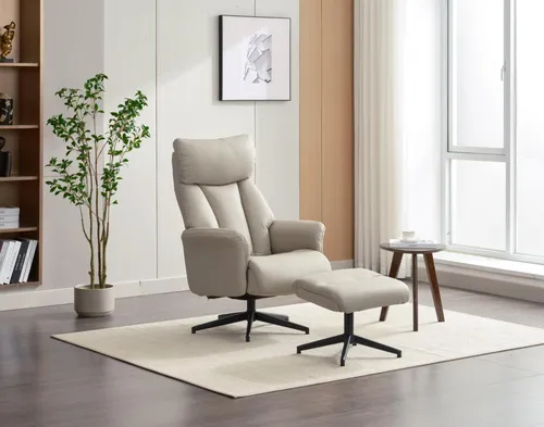 Happy Home gepolsterter Relaxsessel mit Hocker HWP61-BEI beige - Sessel für entspannte Stunden, verstellbare Rückenlehne und 360 Grad Drehfunktion für optimalen Komfort im Wohnzimmer.