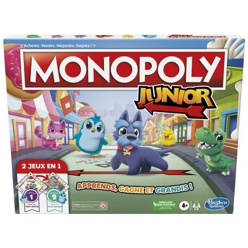 Hasbro Gaming Monopoly Junior Board Game, 2-Sided Game Board, 2 Games in 1, Mono