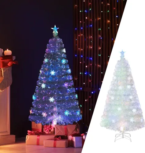 COSTWAY Künstlicher Weihnachtsbaum mit Beleuchtung – 120 cm, Weiß mit bunten LED-Lichtern - Gestalten Sie Ihre Festtage magisch mit diesem lebhaften künstlichen Weihnachtsbaum! Mit 125 dichten Astspitzen und bunten LED-Lichtern bringt er strahlenden Glanz und festliche Stimmung in jedes Zuhause, Büro oder Geschäft.