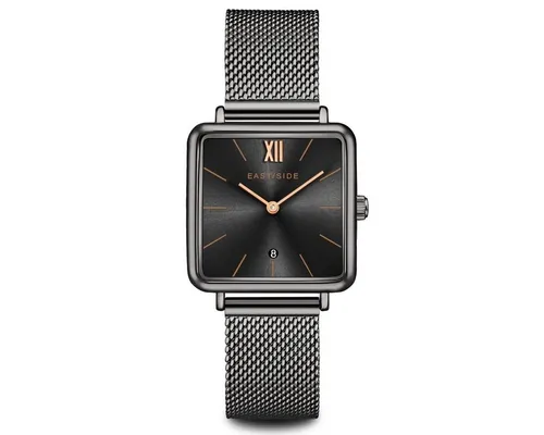 Eastside Quarzuhr Grand anthrazit - Elegante Armbanduhr für Damen mit quadratischem IP-beschichtetem Gehäuse, hochwertigem Quarz-Uhrwerk und stilvollem Edelstahl-Milanaise-Armband für hohen Tragekomfort.